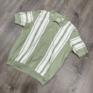 Max 'n Chester Polo Mens Knit L Sage Green White Vertical Stripe Slim Polo Shirt